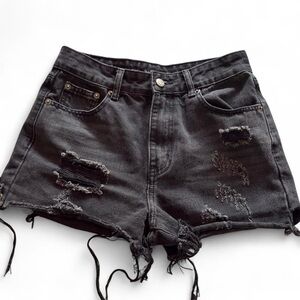 Nasty Gal Black High-Waisted Distressed Denim Shorts